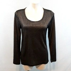 New Faded Glory Metallic Gray Scoop Neck Long Sleeves Top Small